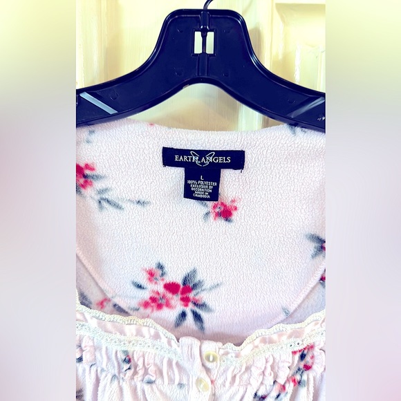 Vintage:Cozy Sweet Pink Floral Print Long Sleeve Nightgown By “Earth Angel’s” LG - Picture 8 of 16